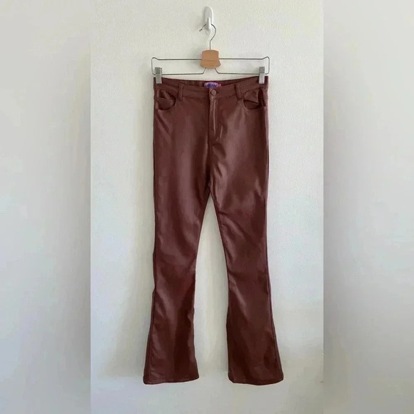 Edikted Faux Leather Pants Brown Sz Large - Picture 7 of 9